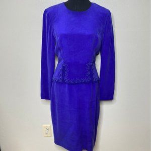 MAGGY LONDON PURPLE 100% SILK DRESS W/ BEADING SZ 4